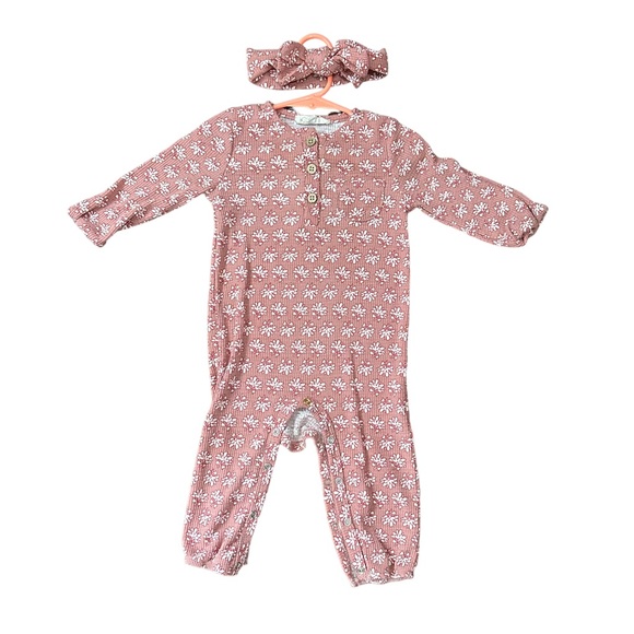 Jessica Simpson one romper size 12 months mauve color with matching headband - Picture 1 of 6
